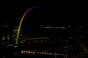 The Millennium Bridge is lit with ever changing colours each night