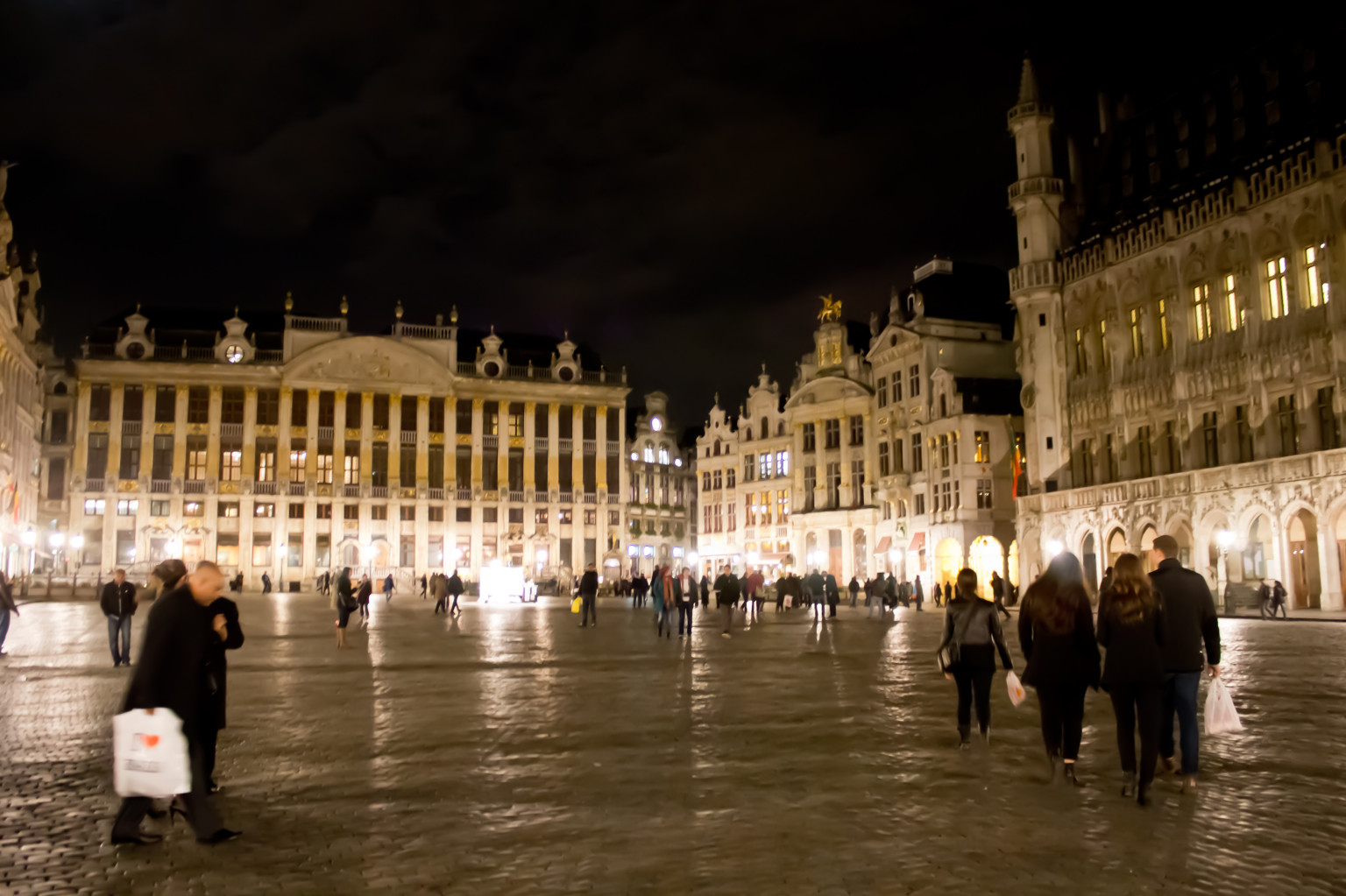 A look across the Grand Place after dark