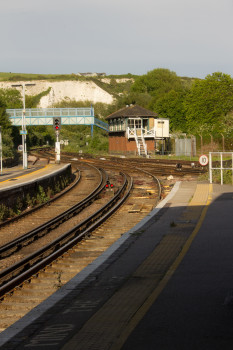 Old signal box on the line into the station