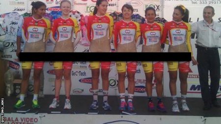 A Columbian women's cycling team (censored)