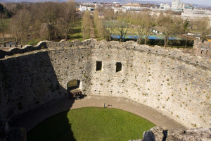 The shell keep laid out below, with stables down the tree lined avenue in the distance